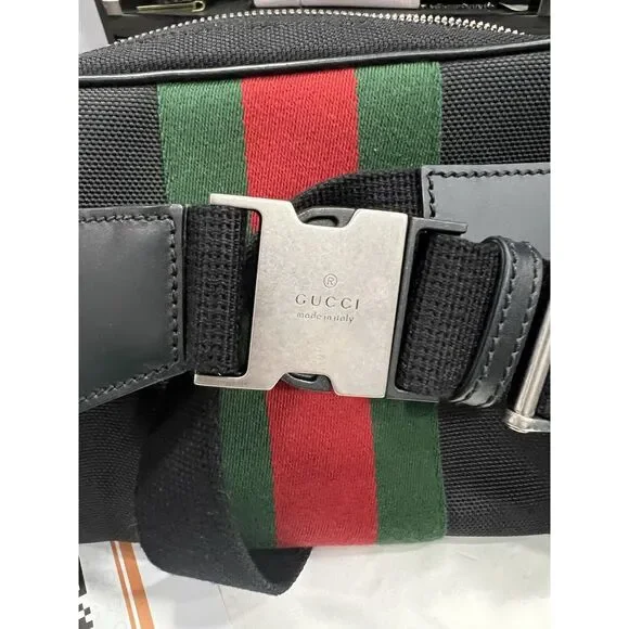 Gucci Techno Web Stripe Belt Bag W/Duster & Authenticity Retail $1400